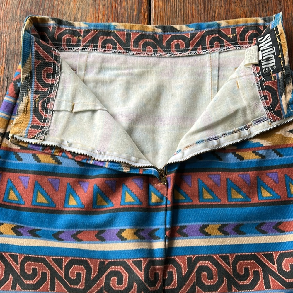 Vintage Switch USA made in USA cotton Aztec faux wrap mini skirt - Picture 7 of 8